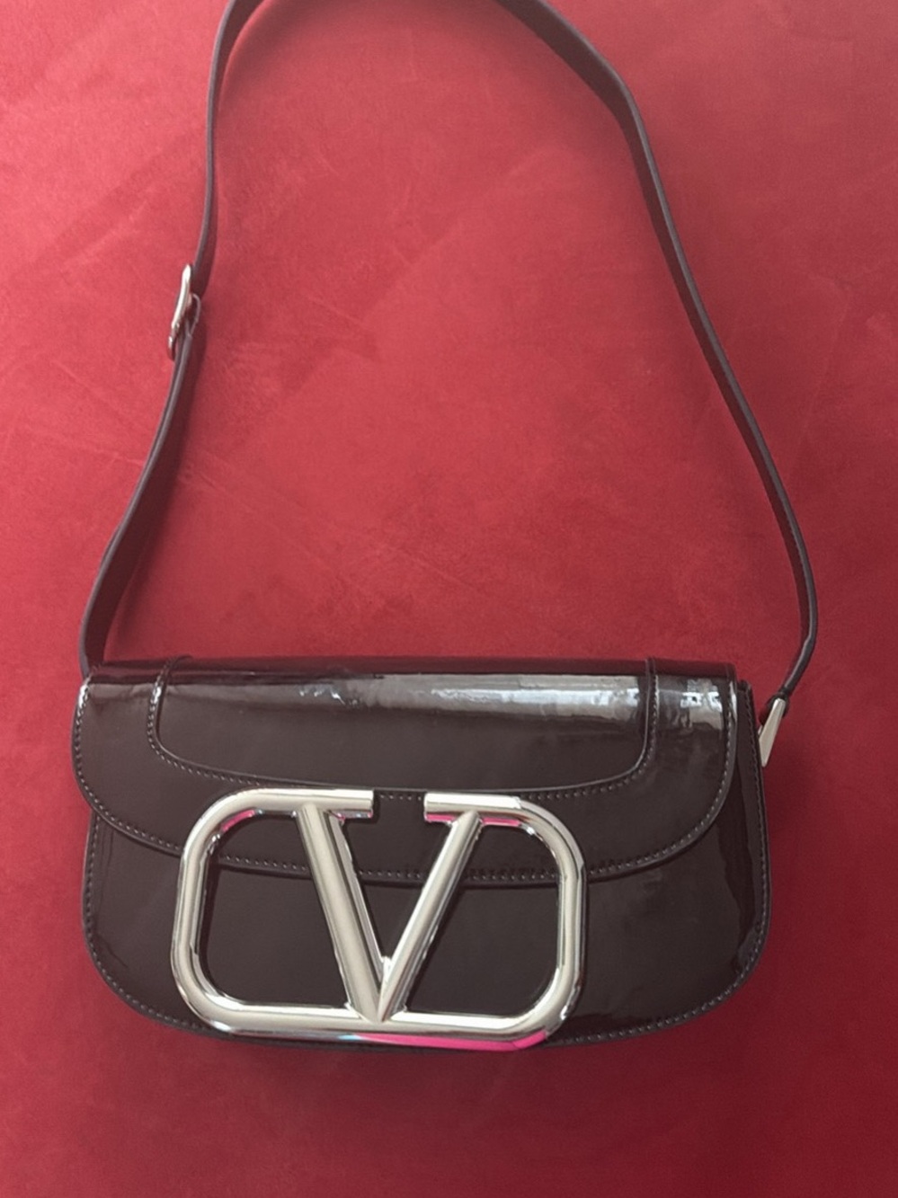Valentino Garavani Supervee Black Patent Leather Shoulder Bag